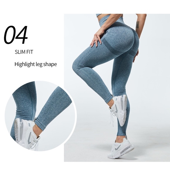 Bubble Butt Marled Dusty BLUE Seamless Leggings - Picture 4 of 17